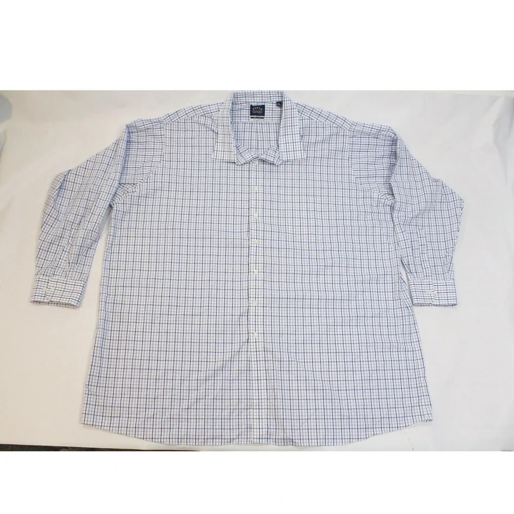 Eagle Shirtmakers Mens 22 37/38 Tall Fit Blue White Check Non-Iron Dress Shirt